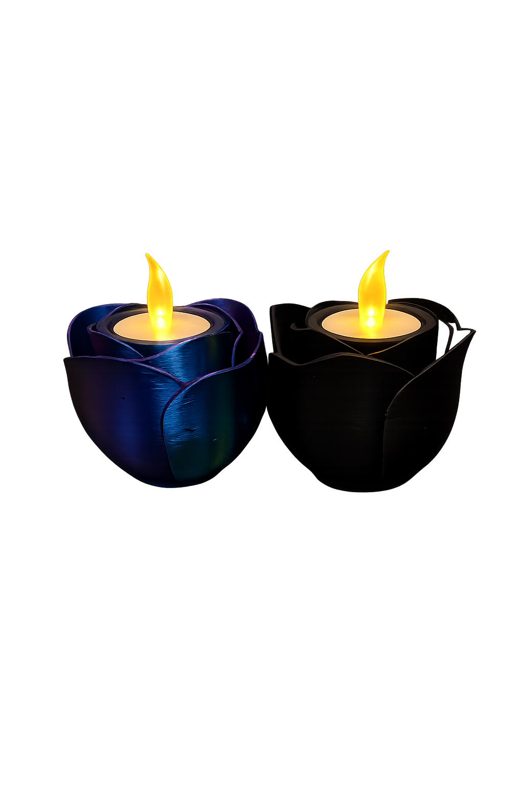 Teelichthalter „Rose Duo“ – Set aus zwei Blumen-Kerzenhaltern mit LED-Licht