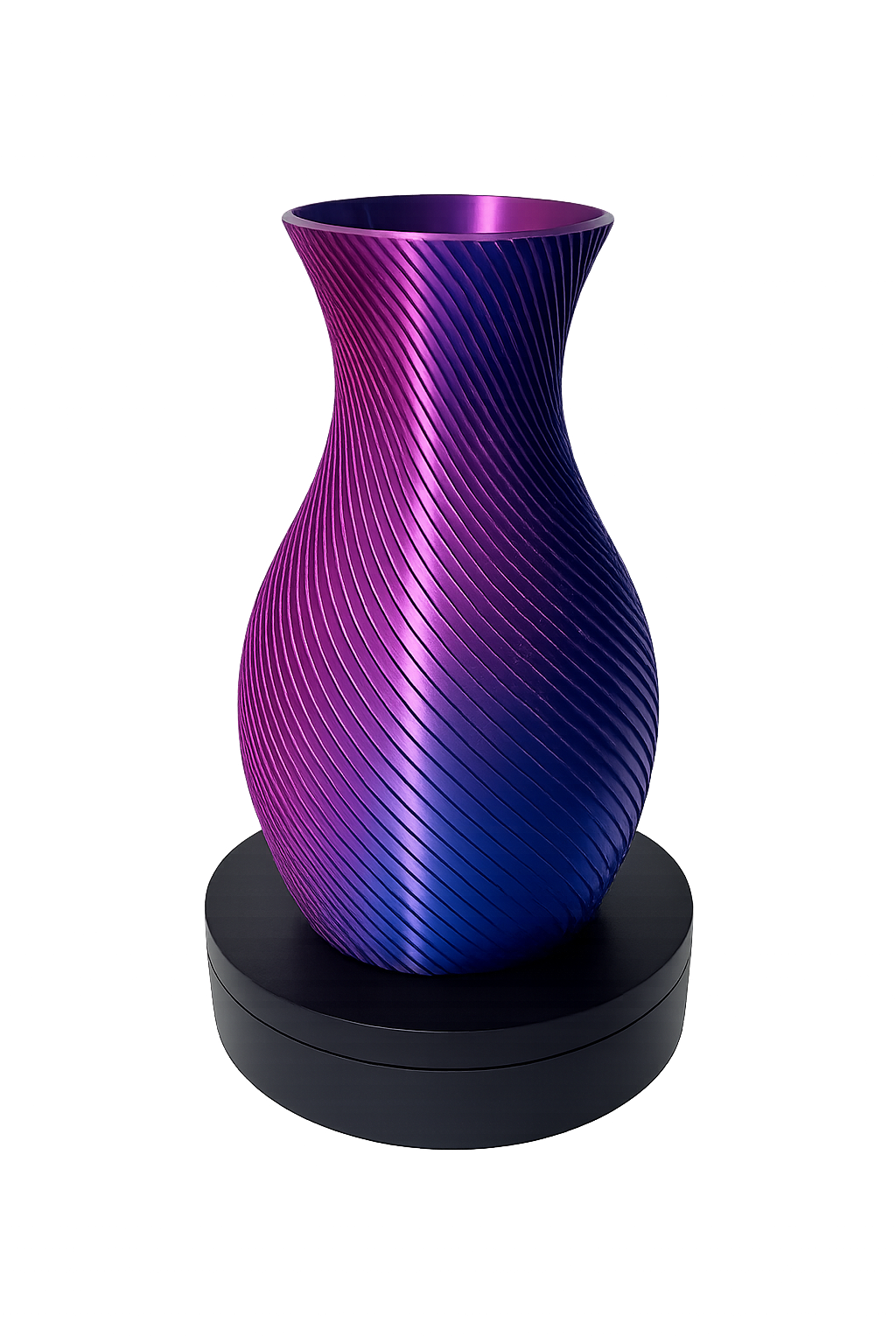 Designvase „Spiral Elegance“ – Farbverlauf Violett-Blau Metallic